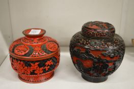 Two Chinese cinnabar lacquer ginger jars and covers.