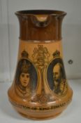 A Royal Doulton commemorative salt glazed jug for the Coronation of King Edward VII.