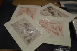 A folder of unframed artwork.