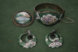 Chinese Canton enamel jewellery to include bracelet, brooch and pair of earrings.