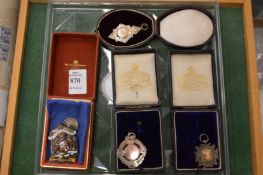 A small collection of silver medals.