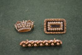 Three various gold brooches.