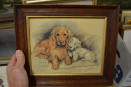 A small group of paintings, prints and embroidered pictures.