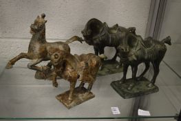 Two pairs of Tang style bronze horses.