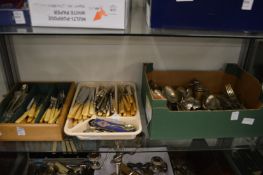 A large quantity of plated flatware etc.