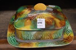 A Majolica sardine dish and cover.