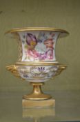 A Derby urn shaped vase painted with flowers.
