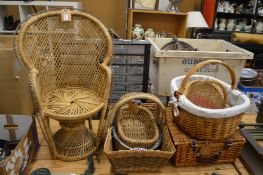 Wicker items to include a miniature peacock chair.