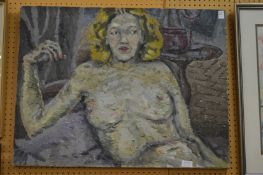 A reclining female nude, oil on canvas, unframed.