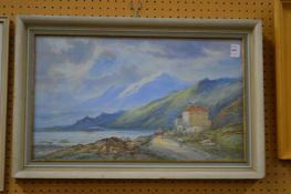 A continental coastal landscape watercolour signed.