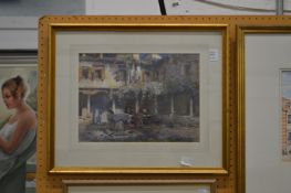 Apperley, a continental courtyard scene with a well watercolour.