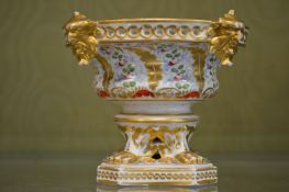 A Derby gilt decorated porcelain pot pourri base.