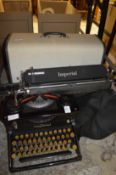 An old typewriter and a sewing machine.