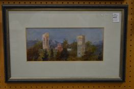 A continental landscape with buildings watercolour.