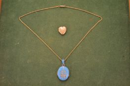 A blue locket and a gold locket.