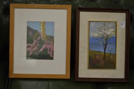 A small oil on board depicting a tree and another picture.
