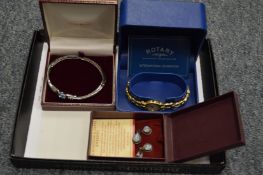 A ladies Rotary wristwatch, moonstone earrings, bracelet.