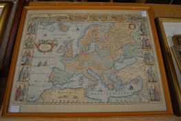 A hand-coloured map of Europe and an engraving.