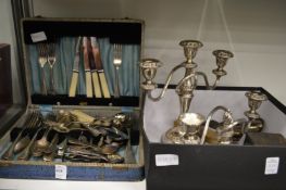 Plated flatware, candelabras etc.