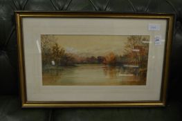 Tranquil River Landscape watercolour together with a picture of country cottages.