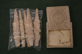 A Canton ivory small puzzle box and other items.