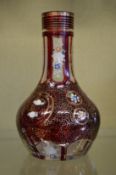 A ruby tinted and enamel decorated glass hookah base.