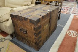 An old iron bound oak silver chest.