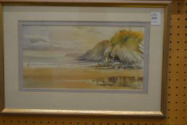A coastal landscape with figures watercolour.