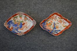 Two Imari lozenge shaped dishes.