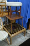 Three items of mid-century furniture to include a stool and two coffee tables.