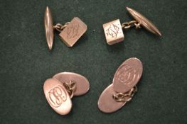 Two pairs of 9ct gold cufflinks.