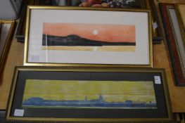 Two small modern watercolours depicting landscapes / seascapes.