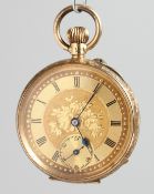 A LADIES 18CT ENGRAVED POCKET WATCH.