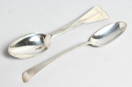 THREE EARLY GEORGE II RAT TAIL DESSERT SPOONS.