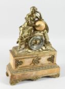 A VERY GOOD FRENCH PERIOD BRONZE AND MARBLE CLOCK surrounded by a young lady. 18ins.