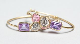 A PAIR OF 14CT GOLD MULTI-STONE EARRINGS.