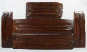 FIVE VARIOUS OAK LINEN FOLD PANELS. 34ins x 8ins (2) and 20ins x 6ins (3)