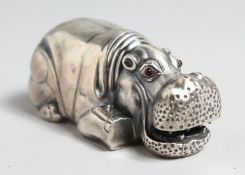 A SMALL RUSSIAN SILVER HIPPO. Faberge mark I P. Head and 88. 7.5cm long