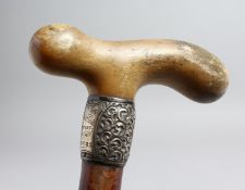 A VICTORIAN UMBRELLA WITH SILVER BAND, Midland Whist Club Tournament, 1901, with possibly rhino