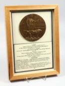 A FRAMED AND GLAZED W W 1 BRONZE MEMORIAL DEATH PLAQUE or 