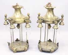 A GOOD PAIR OF LARGE FRENCH GILDED BRONZE CIRCULAR LANTERNS with pineapple finials, five prism