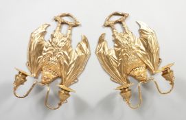 A PAIR OF GILT BRONZE BAT SCONCES