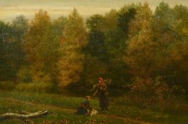 Arthur Langley Vernon (19th/20th Century) British, female figures gathering wood on a riverside