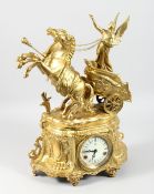 A VERY GOOD FRENCH BRONZE CLOCK surrounded by a winged figure in a cheriot. 22ins high.