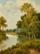 Wilberforce (early 20th Century) A summer river scene with trees, bracken and reeds, oil on