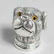 A WHITE METAL NOVELTY DOG VESTA CASE.