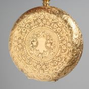 A LADIES 18CT ENGRAVED POCKET WATCH.