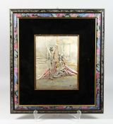 A FRAMED SILVER PICTURE OF TWO GIRLS. Signed. 12ins x 9ins
