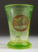 A GOOD GREEN SPA GOBLET. 4.25ins high.