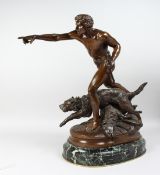 LOUIS AUGUSTE HIOLIN (1846-1910) French, 'AU LOUP'' A bronze figure of young shepherd driving his